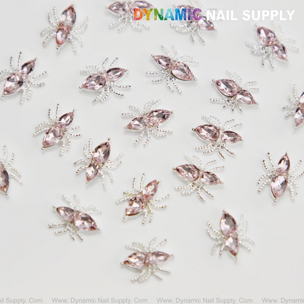 pink silver rhinestone spider charms - 2