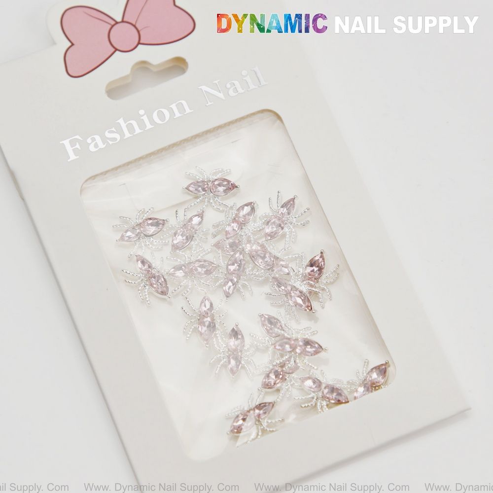 pink silver rhinestone spider charms - 3