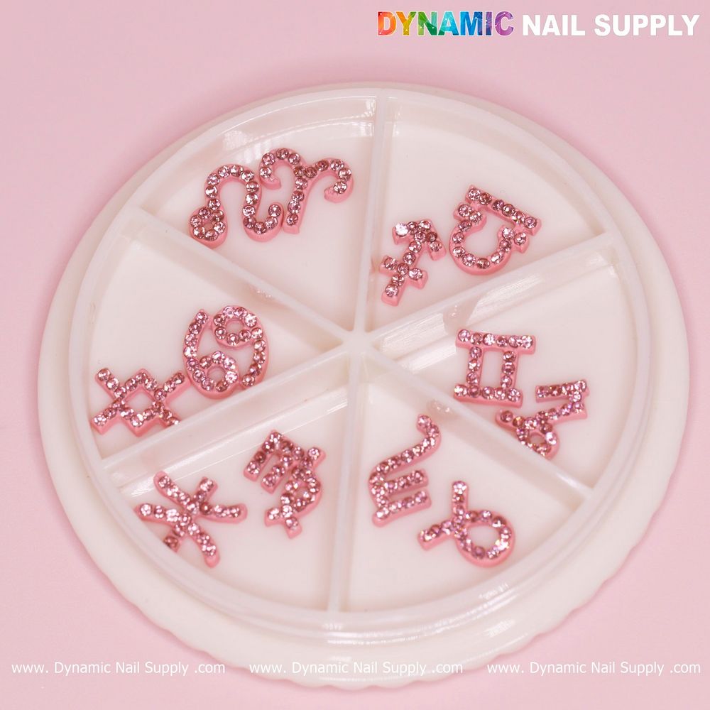 pink zodiac rhinestone nail charms set - 10