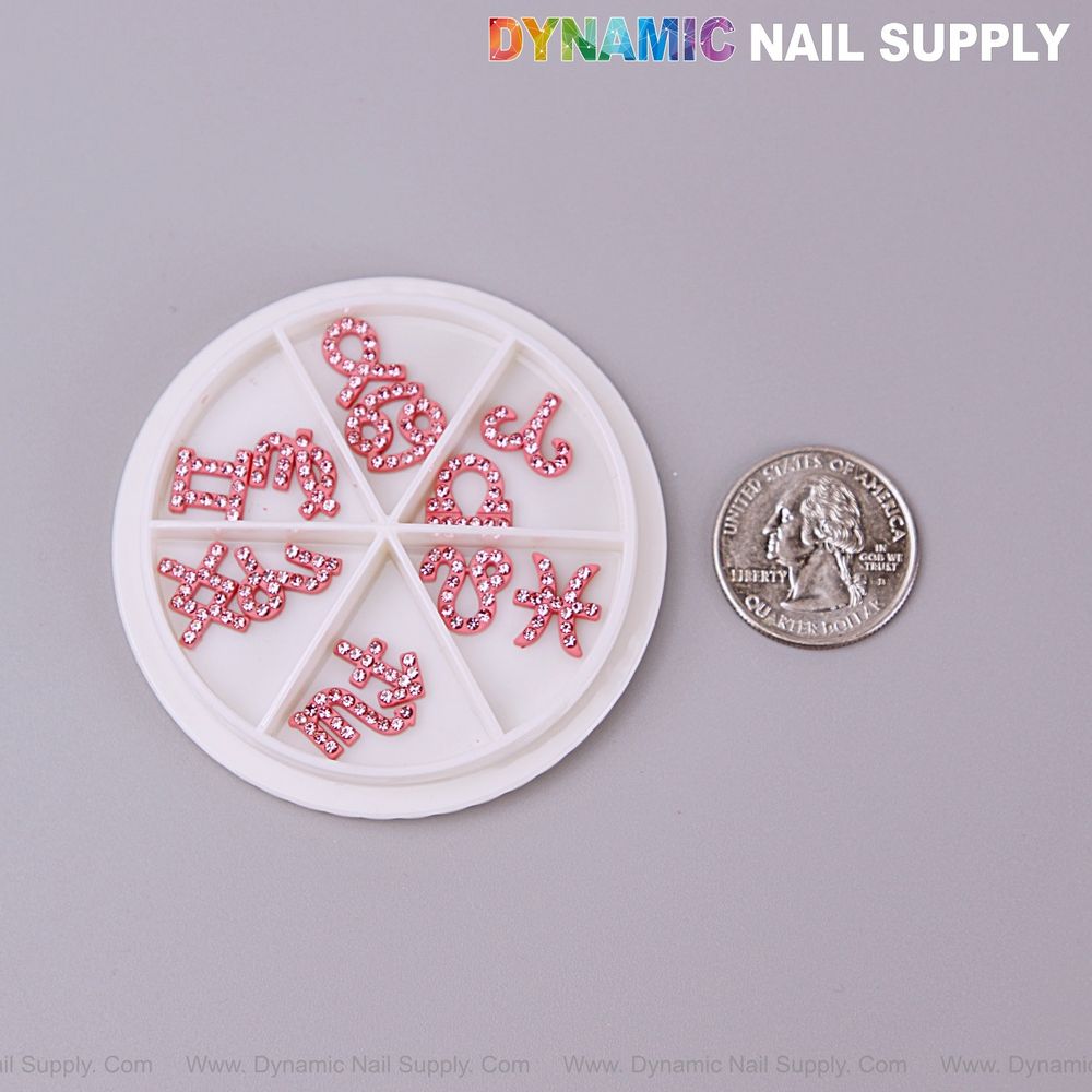 pink zodiac rhinestone nail charms set - 2