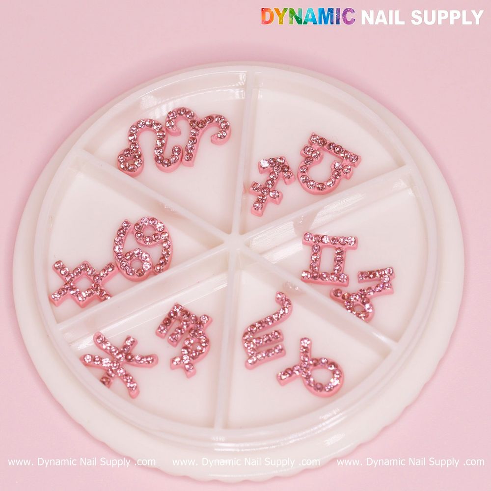 pink zodiac rhinestone nail charms set - 3