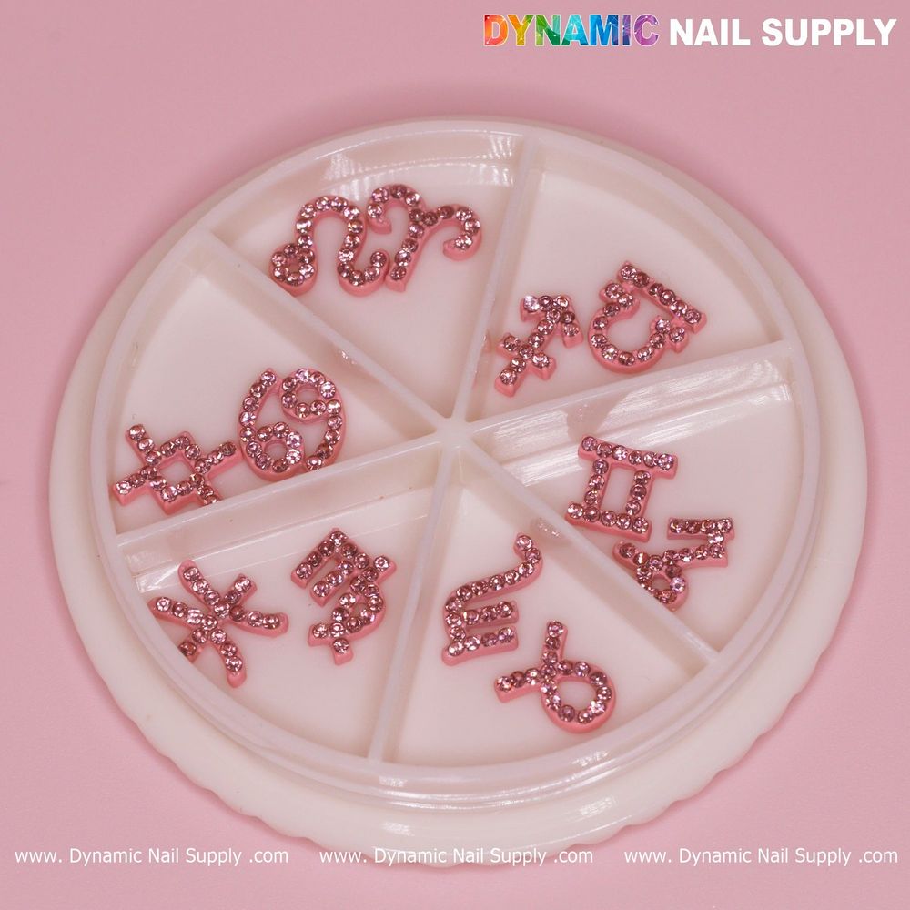 pink zodiac rhinestone nail charms set - 4