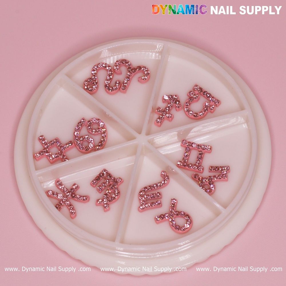 pink zodiac rhinestone nail charms set - 5