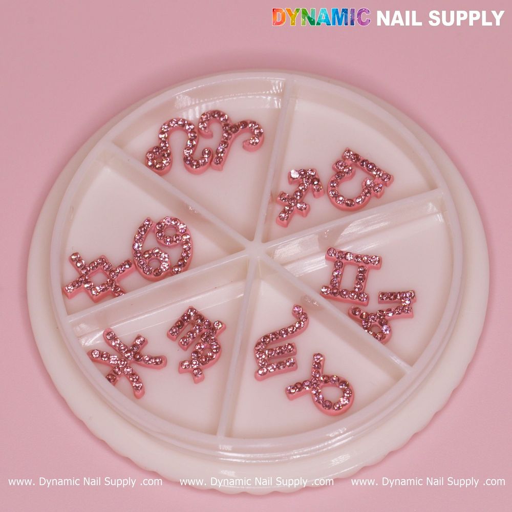 pink zodiac rhinestone nail charms set - 6