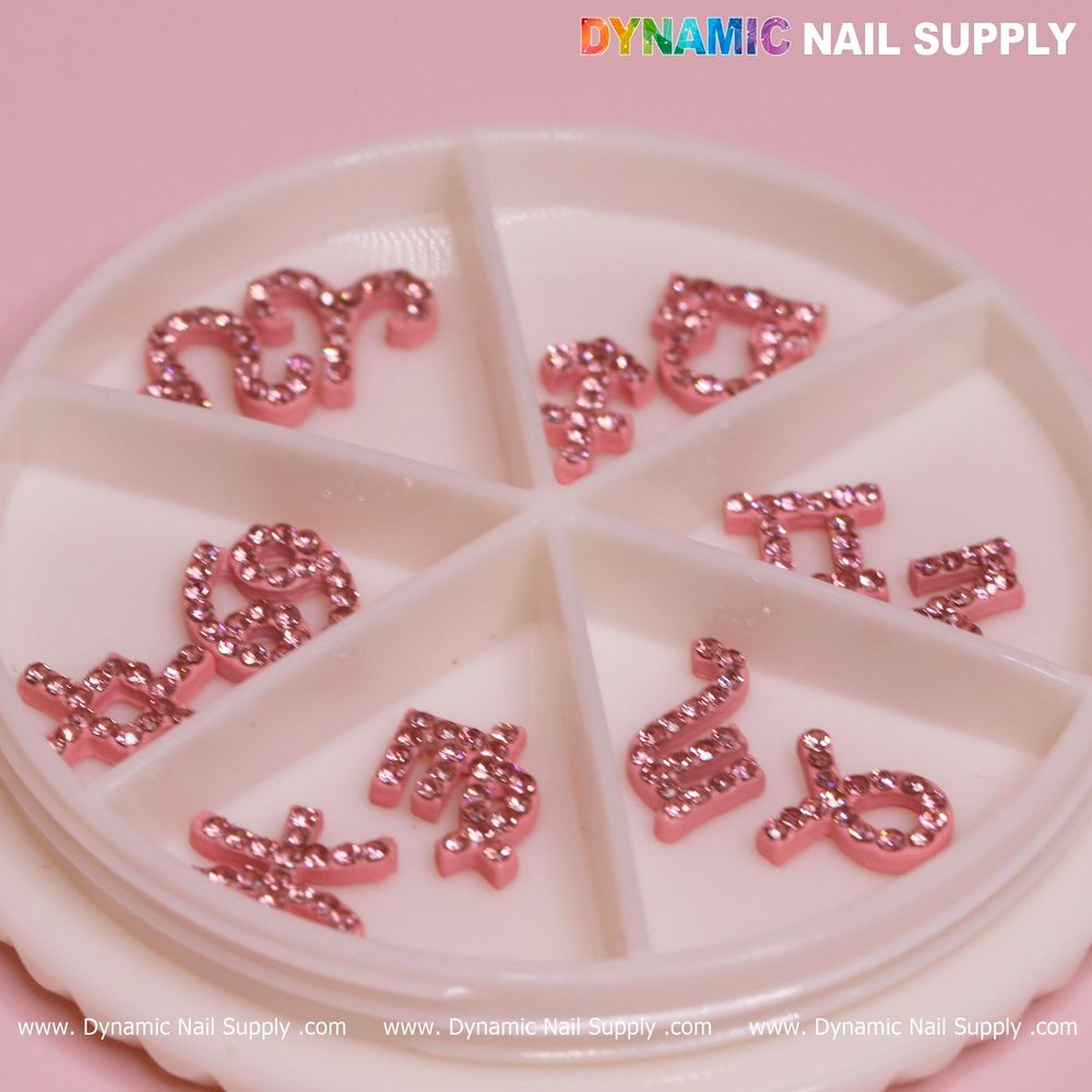 pink zodiac rhinestone nail charms set - 7