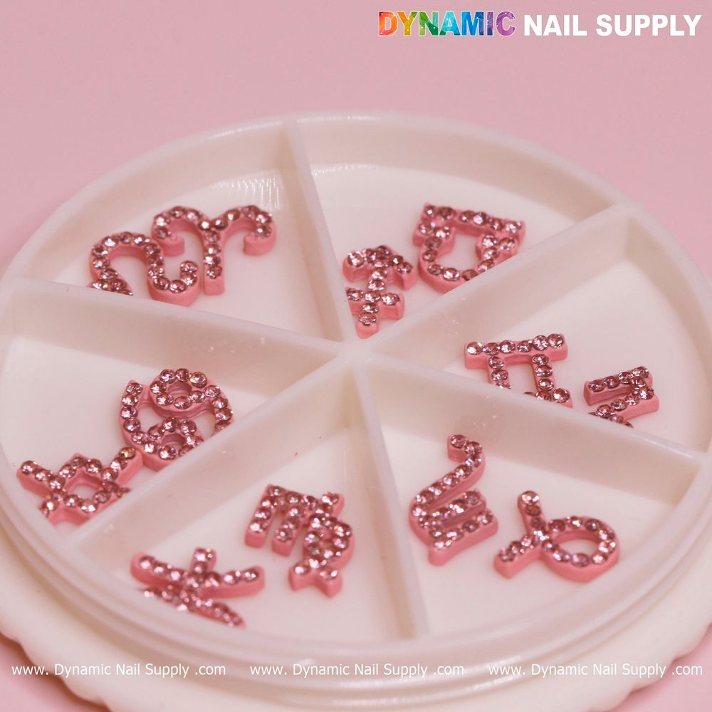 pink zodiac rhinestone nail charms set - 8