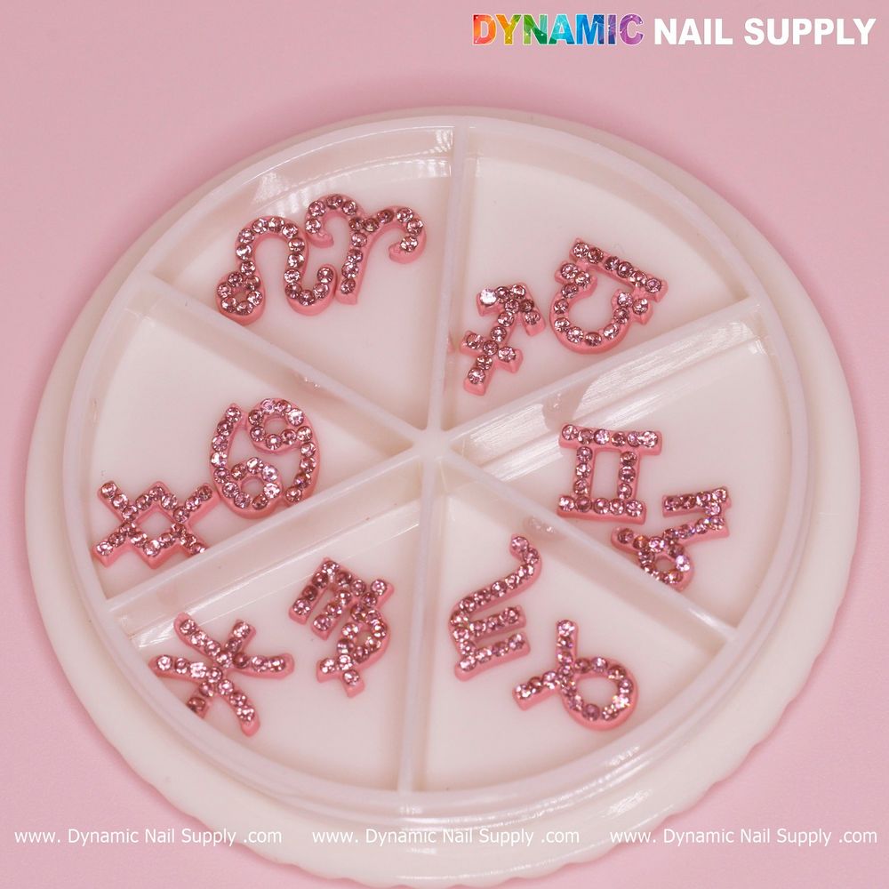 pink zodiac rhinestone nail charms set - 9